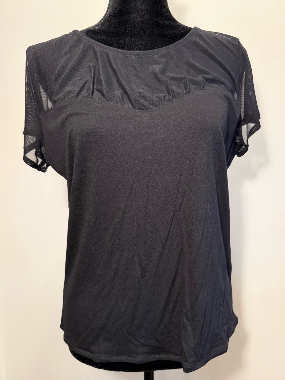 W5 Black Short Sleeve Top with Sheer Yoke